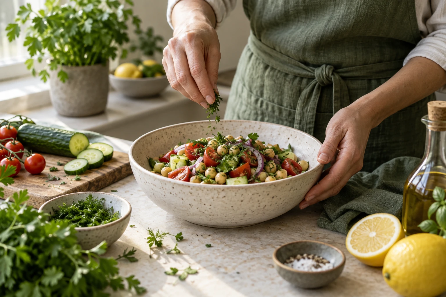 Hands preparing a fresh meal